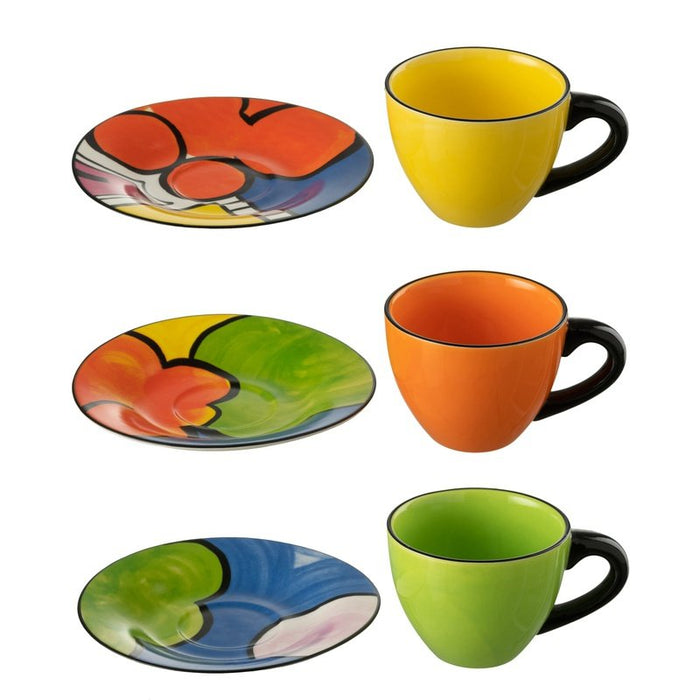 J-Line Box of 3 Tea Cup + Dish Pop Art ProCelain