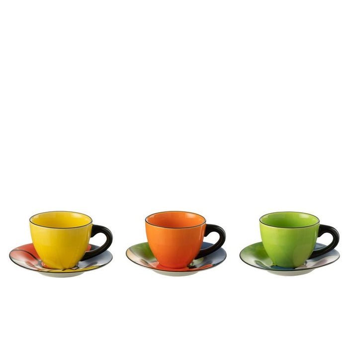 J-Line Box of 3 Tea Cup + Dish Pop Art ProCelain