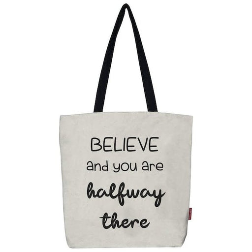 Stevige Boodschappentas Believe And You Are Halfway There | 2 Kleuren Krossproducts | De online winkel voor hebbedingetjes