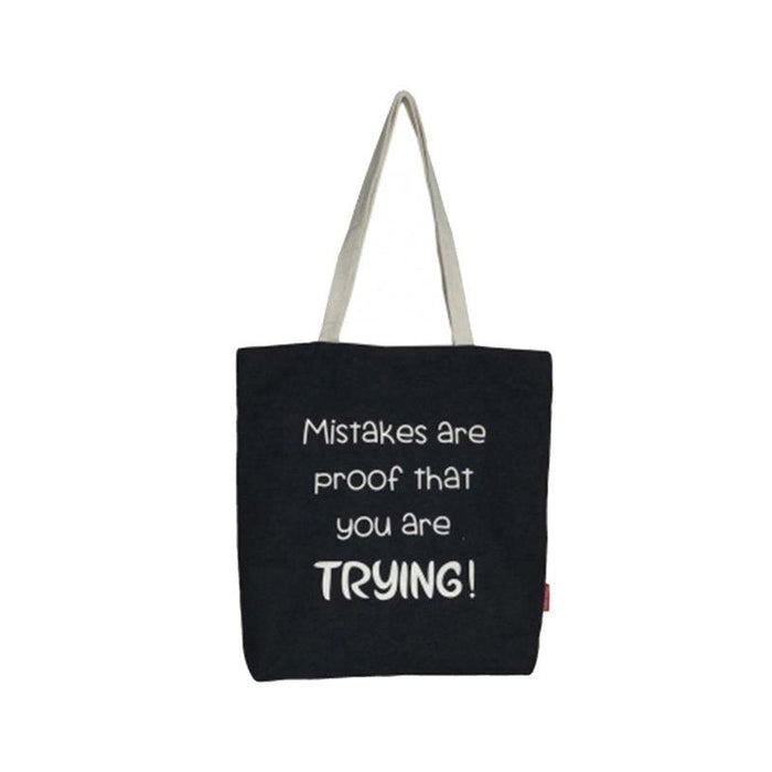 Stevige boodschappentas Zwart "Mistakes Are Proof That You Are Trying!" Krossproducts | De online winkel voor hebbedingetjes